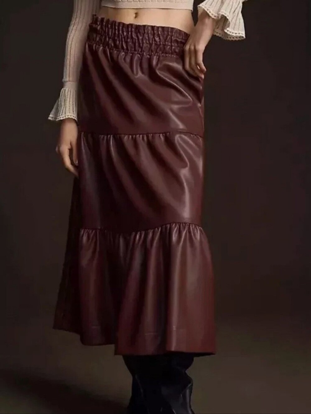 Anthropologie The Somerset Maxi Skirt: Faux Leather Edition Brown SZ MEDIUM $148
